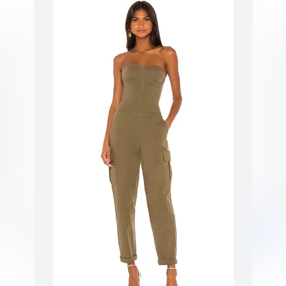 Retrofete Pants - Retrofete Noa Strapless Cargo Olive Jumpsuit - Medium (Worn once)